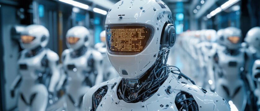 Android Observing in White Protective Suits