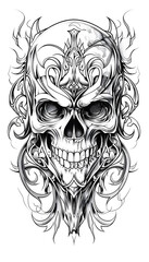 Tribal Traditional Skull tattoo flash styles illustration