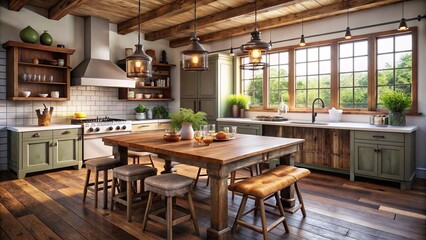 Rustic farmhouse kitchen furniture UK solid wood dining table stools stools furniture country kitchen makeover vintage