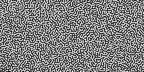 Turing reaction diffusion monochrome seamless pattern with chaotic motion .Linear design with biological shapes. Organic lines in memphis. abstract turing organic wallpaper background .	
