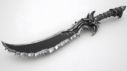 Fantasy Sword  Steel  Curved Blade   D Render  White Background
