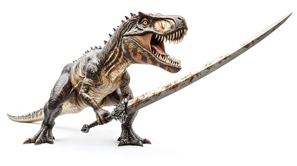 Tyrannosaurus Rex Dinosaur Holding Sword Weapon