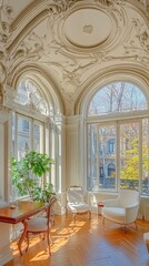Fototapeta premium Elegant Living Room with Ornate Ceiling.