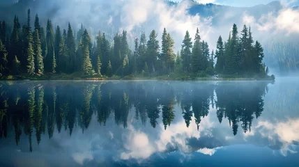 Foto auf Acrylglas Wald im Nebel Serene lake pattern wallpaper  © pixelwallpaper