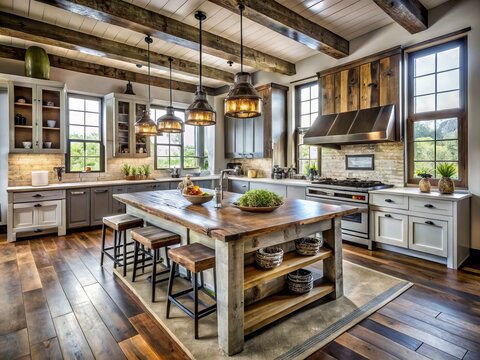 rustic modern farmhouse kitchen furniture with distressed wood and industrial accents