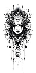 Tribal Witch tattoo flash styles illustration