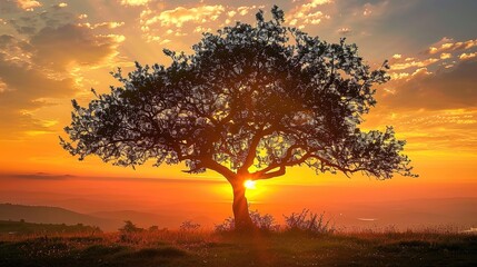 Obraz premium Sunset with tree wallpaper