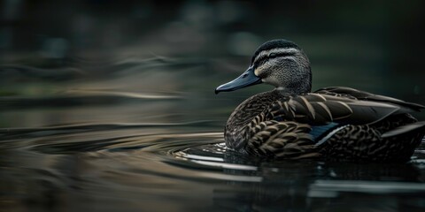 Obraz premium Dark-bodied Duck with Light-colored Head, Dark Crown, and Facial Stripes