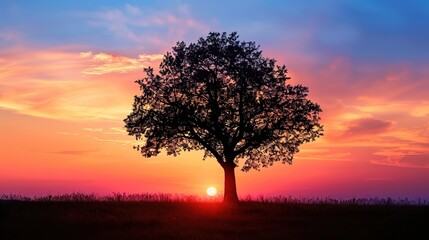 Obraz premium Sunset with tree wallpaper