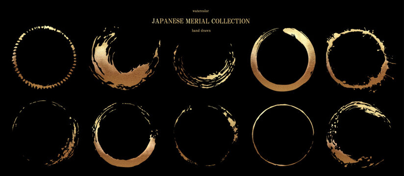 筆, 筆丸, 丸, 円, フレーム, 和風, 和柄, 和, ベクター, 毛筆, 年賀状, 金箔, 金, 金色, ゴールド, 筆書き, 和風イメージ, 輪, 円形, イラスト