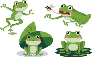 set of adorable frog characters vector illustration on a white background 