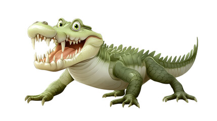 Fototapeta premium Green Alligator with Sharp Teeth and Claws on Checkerboard Background