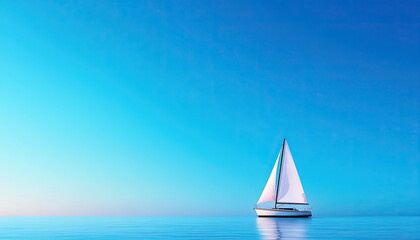 Obraz premium A serene sailboat gliding across calm waters under a clear blue sky, perfect for conveying tranquility and adventure.