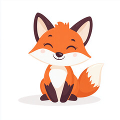 Obraz premium Cute Cartoon Fox Character with Big Eyes Sitting on White Background