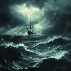 Ship Battling Stormy Seas