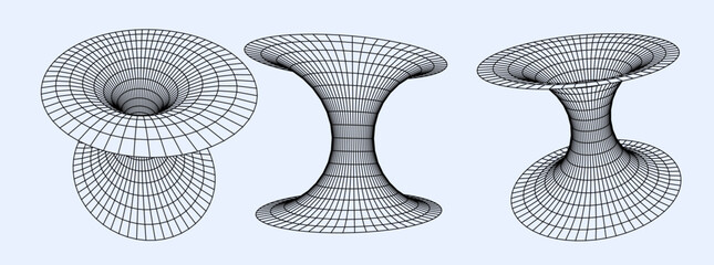 Fototapeta premium A set of 3D tunnel wireframes representing the warp of time and space.