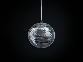 A silver disco ball isolated on a black background