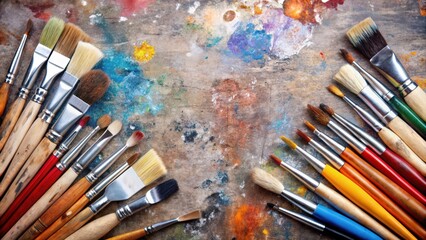Obraz premium Paintbrushes and a Colorful Palette with Stained Wood