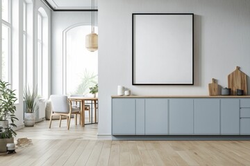 Poster Mockup in Kitchen Interior with White Wall created with Generative AI