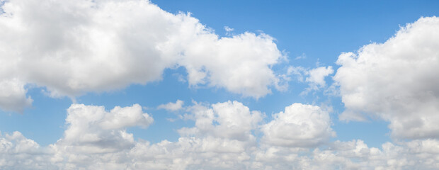 Panoramic  view of extraordinary beauty of the clouds in blue summer sky over northern Israel