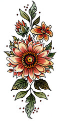 Tribal Zinnia flower tattoo flash styles illustration