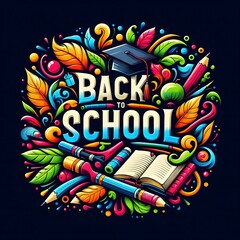 Back to school colorful illustration typography design.