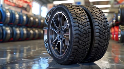 A 3D render of a flyer for discounted tire purchases