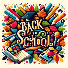 Obraz premium Back to school colorful illustration typography design.