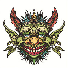 Troll head very simple traditional tattoo flash styles illustration