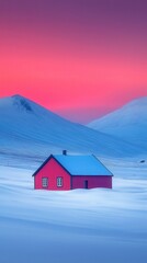 Snow-covered village at dusk during Thorrablot in Iceland.