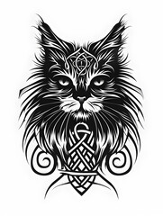 Obraz premium Turkish Angora Cat head very simple traditional tattoo flash styles illustration