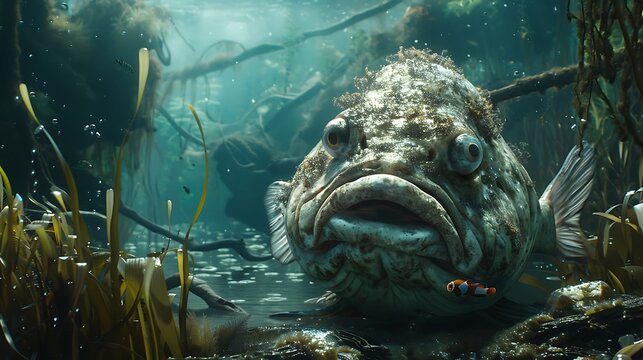 Blob fish beauty pageant, an underwater runway with anthropomorphic judges, creating a humorous, playful scene 