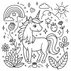 Obraz premium A coloring page of a unicorn eyecatching Illustrative eyecatching accessible.