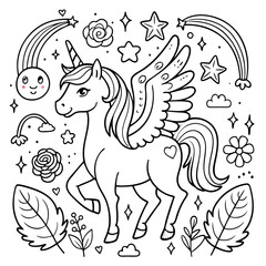 Naklejka premium A coloring page of a unicorn eyecatching Illustrative eyecatching accessible.