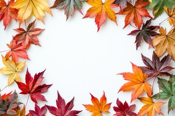 Obraz premium Autumn Maple Leaves Flat Lay White Background created with Generative AI