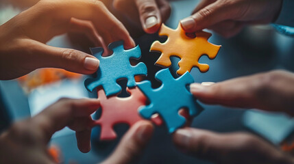 Collaborative Hands Assembling Jigsaw Puzzle: Teamwork and Problem-Solving in Action with Diverse Hands Interlocking Puzzle Pieces