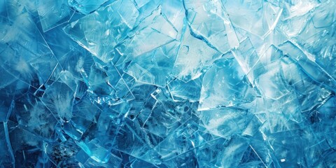 Close-up of shattered ice with intricate cracks. Winter texture concept for design and print.