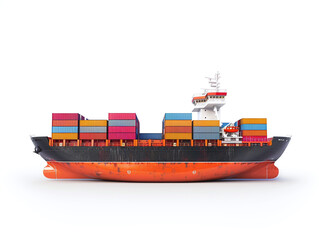 Container Cargo Ship Isolated on White Background: Large Freight Vessel for Shipping and Transport