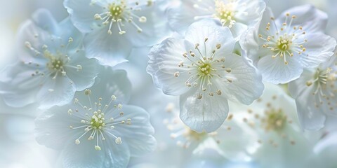 Detail view of white spring blossoms of a specific hawthorn species with a focus on select petals.