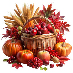 A basket of red berries and a green leaf