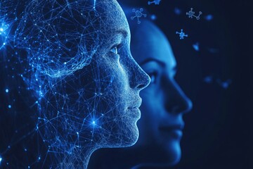 Digital Art of a Female Profile with a Glowing Neural Network Representing Cognitive Complexity and Mental Exploration