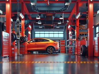 A realistic 3D render of a social media graphic featuring car service specials