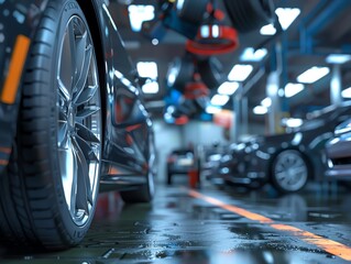 A realistic 3D render of a social media graphic featuring car service specials