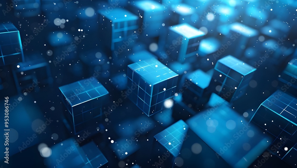 Poster glowing blue cube abstract background , 3d abstract background. abstract 3d rendering of blue cubes 