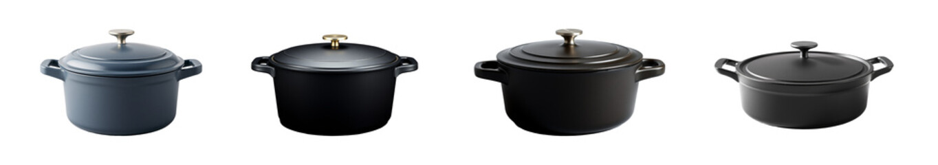 set of casserole pots isolated on transparent background.generative AI