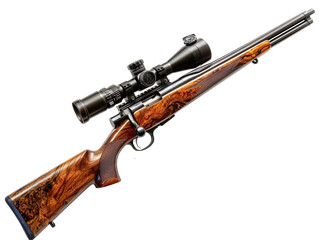 Isolated Hunting Rifle on White Background for Firearms, Outdoor Sports, or Hunting Photography