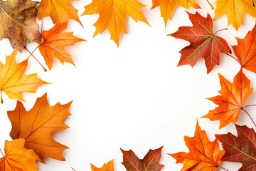 Autumn Maple Leaves Flat Lay White Background created with Generative AI