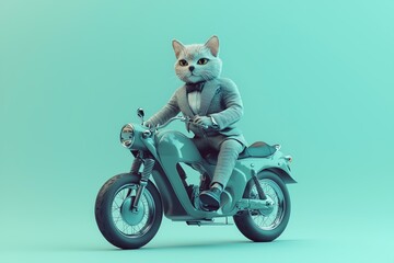 Stylish Cat in Suit on Motorcycle with Glossy Resin Texture &acirc;&euro;&ldquo; Cartoon Realism, 8K