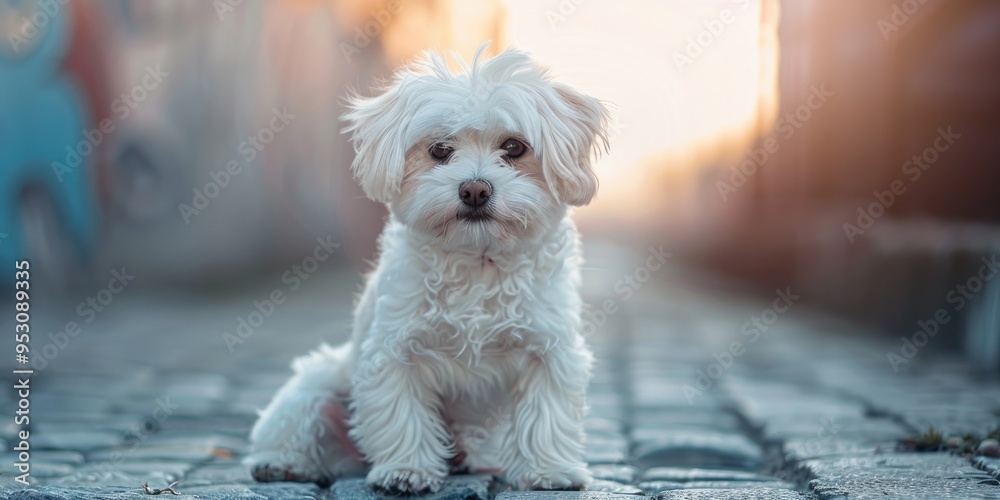 Wall mural Photo shoot showcasing a fluffy white dog