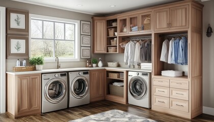 Modern Laundry Room with Built-in Cabinets.